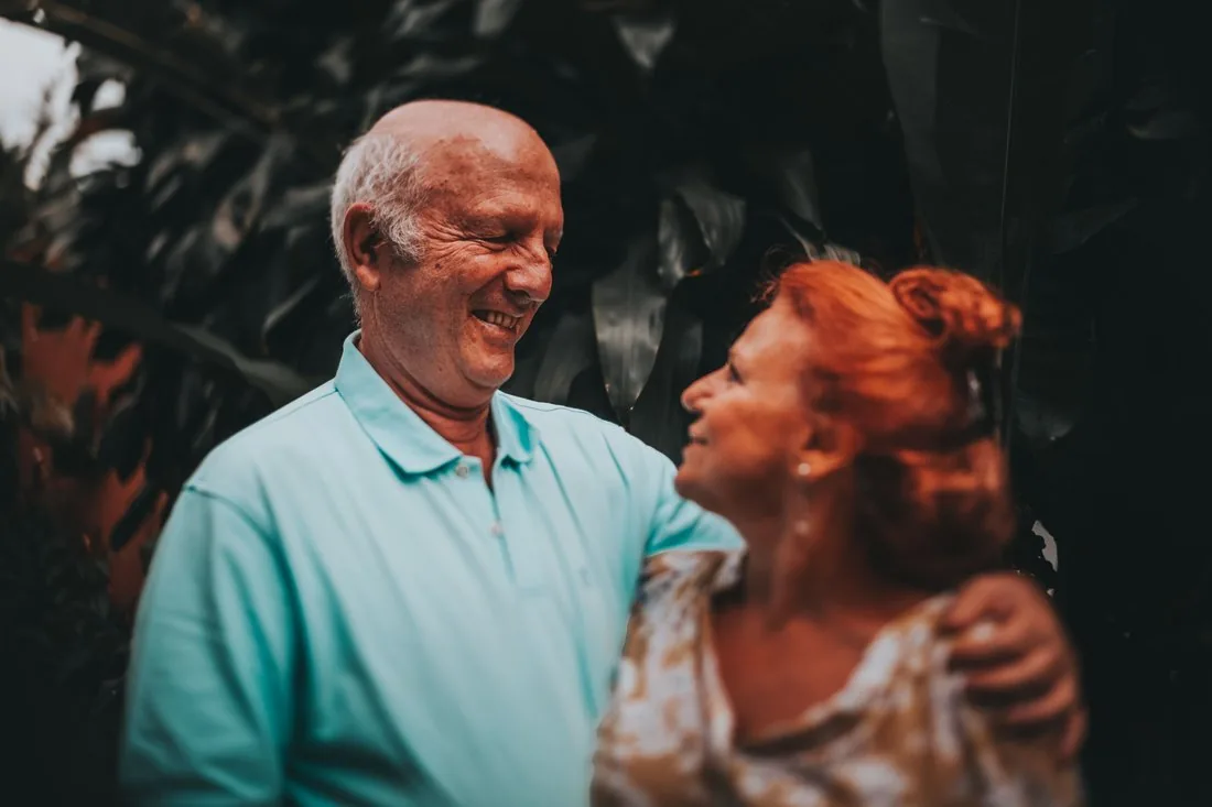 A couple laughing together