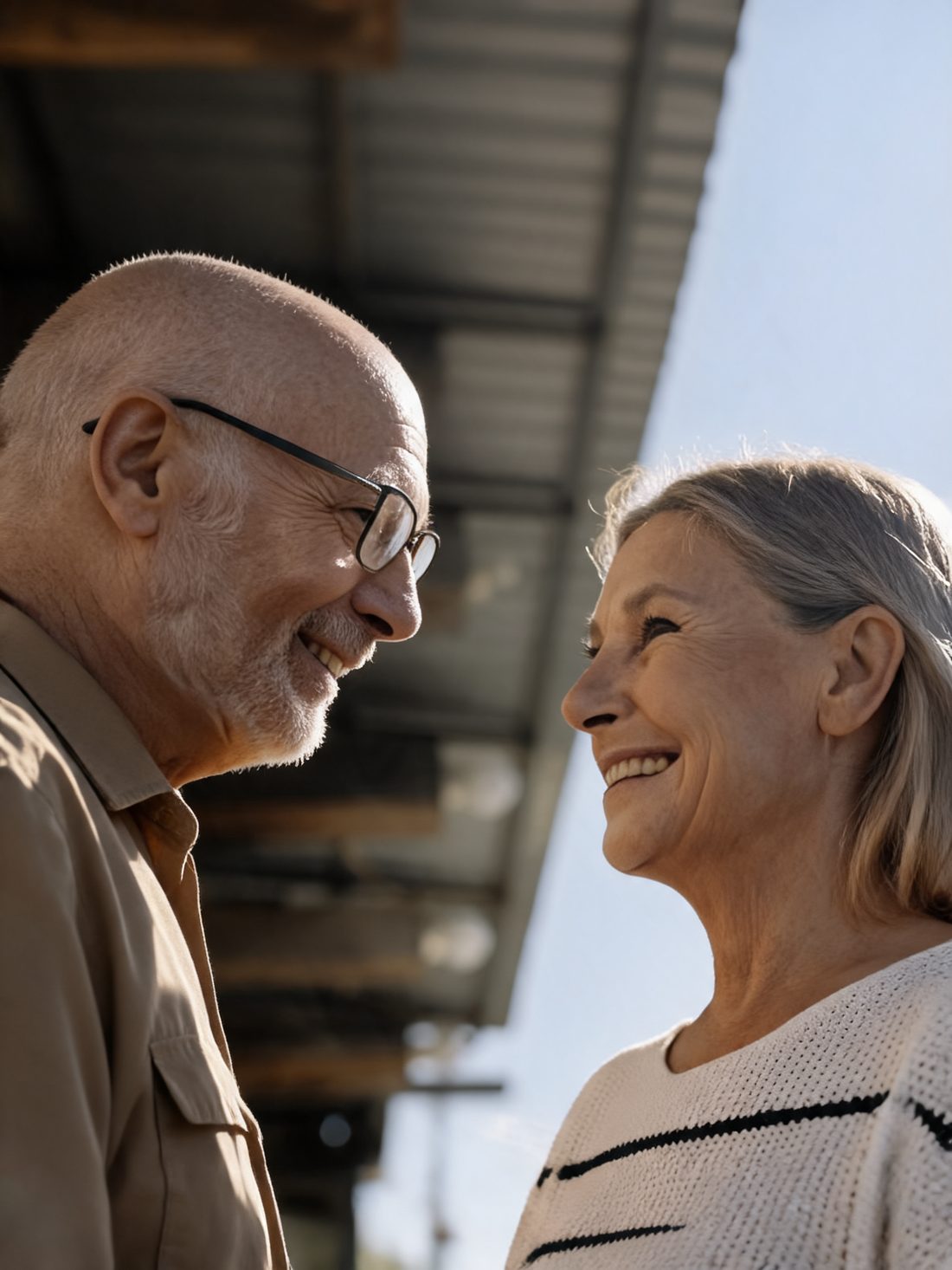 A couple smiling at each other